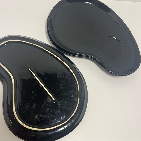 Black 12” Ceramic Palette Plates (4) Slot For Cup Or Bowl Party Serving Tray MCM - Picture 3 of 6